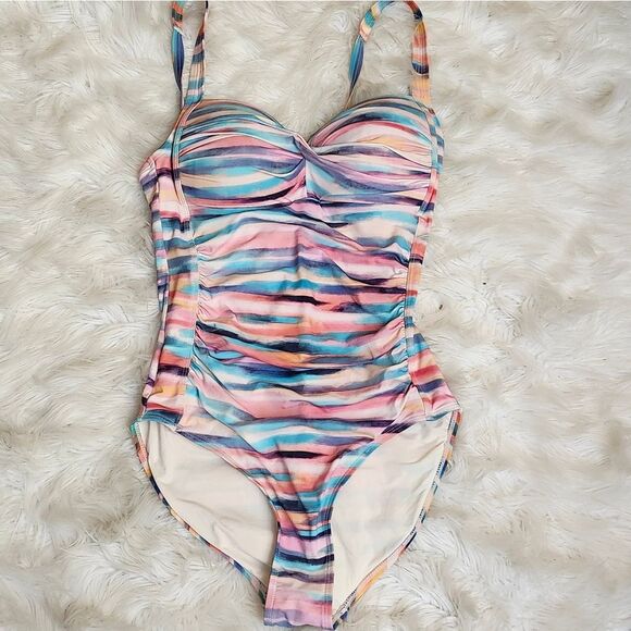 Niptuck Multifit Cup Multicolored One Piece Ruched Sides Sz 8 - Picture 2 of 11